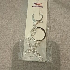 Silvertone Cross Keychain